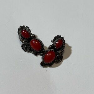 Vintage Red Coral Sterling Silver Earrings